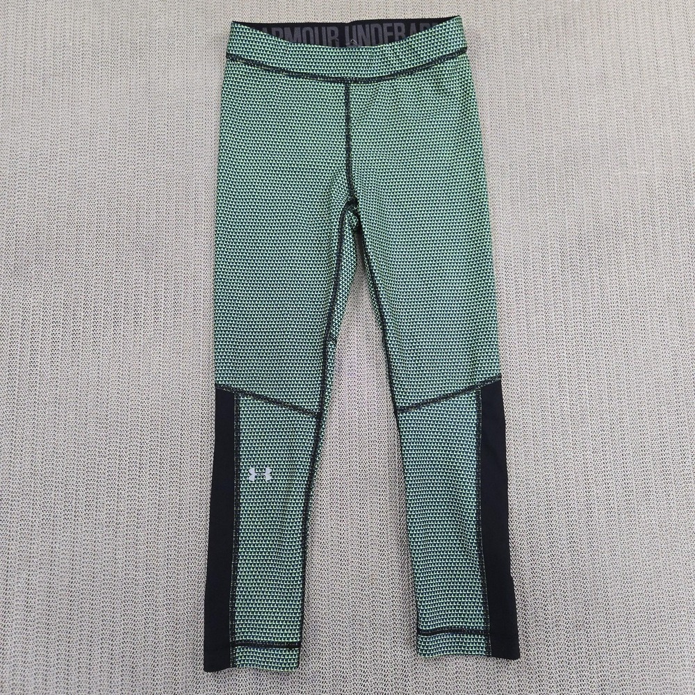 Under Armour Leggings Womens Small Green Geometric Capri Active Stretch Gym
